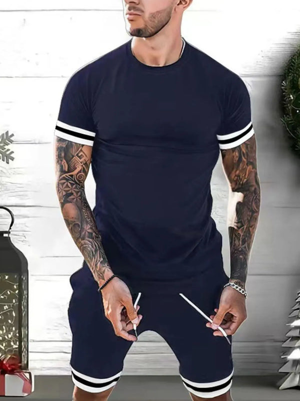 Men's Plus Size Round Neck Short Sleeve Top and Shorts Set
