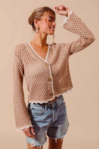 SO ME Open Knit Light Weight Sweater Cardigan With Contrast Wavy Scallop Edge 100100641861665 41 Affordable Fashion Under $100 Jerry's Apparel 
