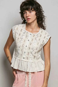 POL Round Neck Lace Sleeveless Top with Double Gauze Ruffle 100100568511399 64 Affordable Fashion Under $100 Jerry's Apparel 