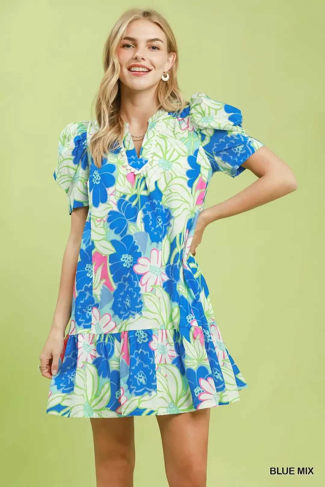 Umgee Floral Puff Sleeve Tiered Mini Dress 100100398531614 60 Affordable Fashion Under $100 Jerry's Apparel 