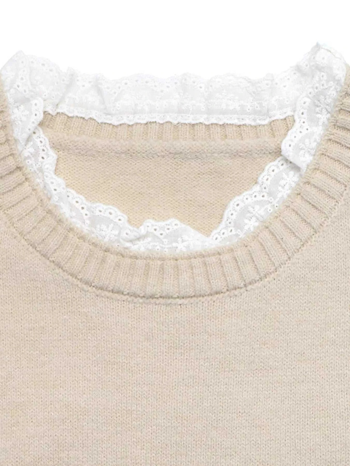 Elegant Lace Trim Round Neck Sweater 100100201428003 44 Affordable Fashion Under $100 Jerry's Apparel 