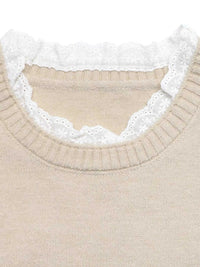 Elegant Lace Trim Round Neck Sweater 100100201428003 44 Affordable Fashion Under $100 Jerry's Apparel 