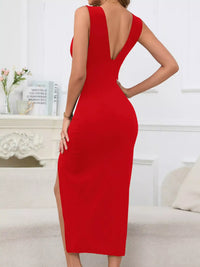 Sleeveless Deep V-Neck Ruched High Slit Bodycon Dress 101001854690361 33 Affordable Fashion Under $100 Jerry's Apparel 
