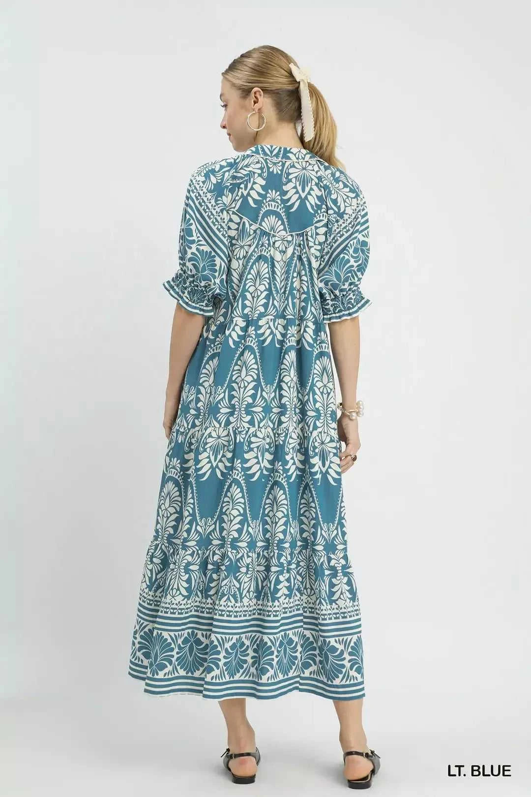 Umgee Two tone Border Print Midi Dress 100100454951485 62 Affordable Fashion Under $100 Jerry's Apparel 