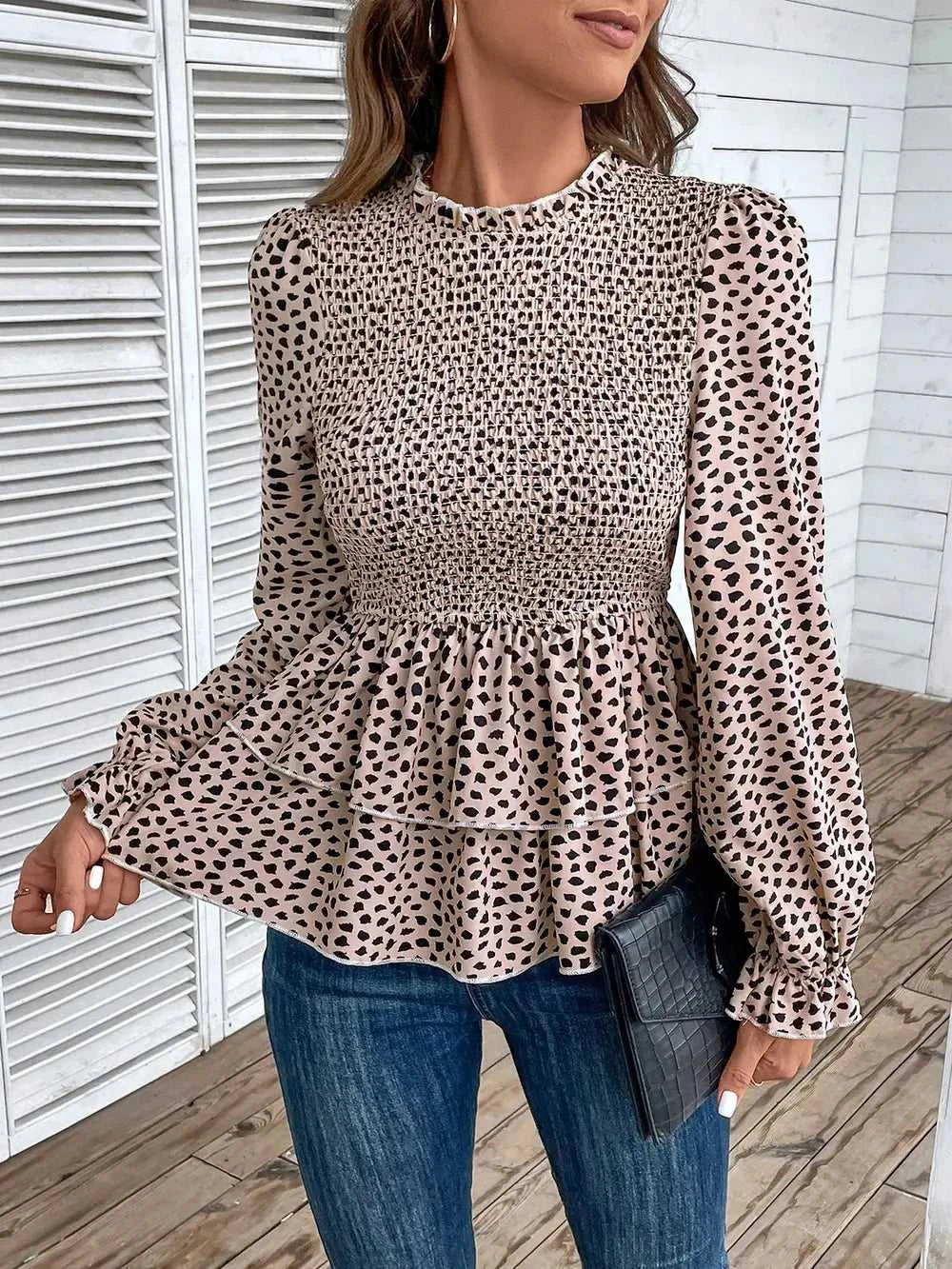Perfee Printed Round Neck Smocked Flounce Sleeve T-Shirt 100101610531270 39 Affordable Fashion Under $100 Jerry's Apparel 