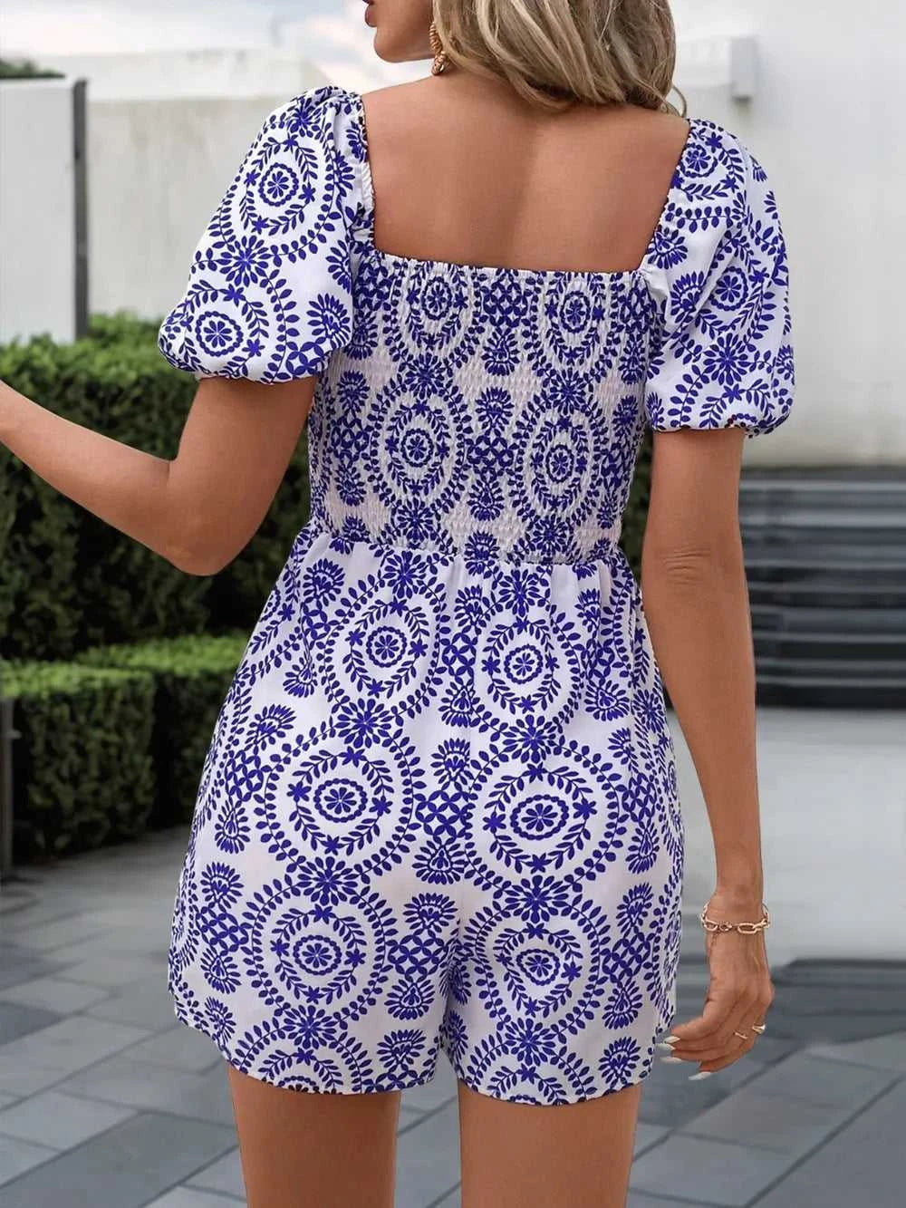 Perfee Printed Smocked Square Neck Puff Sleeve Romper 100100184911078 29 Affordable Fashion Under $100 Jerry's Apparel 