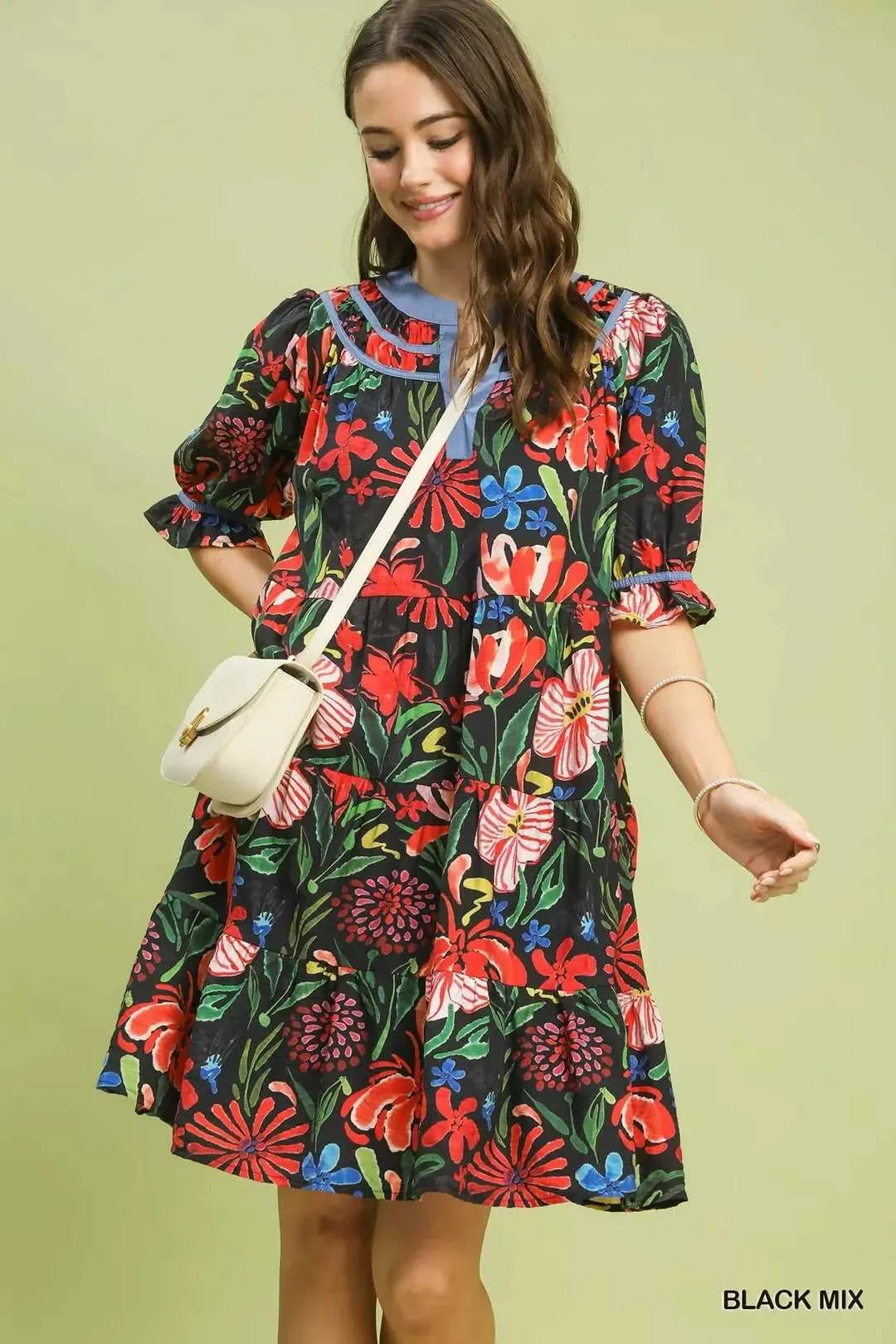 Umgee Floral Tiered Puff Sleeve Dress 100100910251622 60 Affordable Fashion Under $100 Jerry's Apparel 