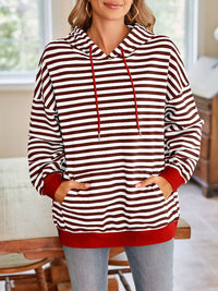 Drawstring Striped Long Sleeve Hoodie