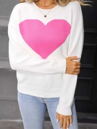 Valentine's Day Heart Round Neck Dropped Shoulder Sweater 100100320895258 49 Affordable Fashion Under $100 Jerry's Apparel 