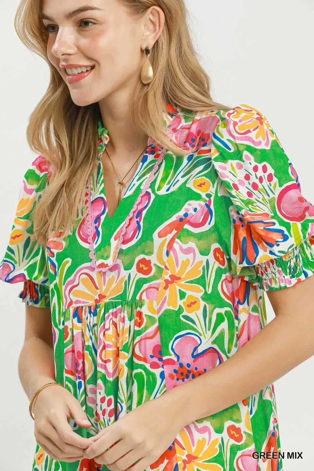 Umgee Floral Print Puff Sleeve Tiered Midi Dress 100100598261469 64 Affordable Fashion Under $100 Jerry's Apparel 