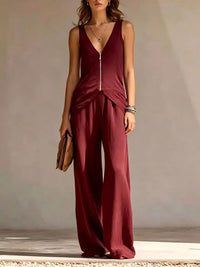 Full Size Zipper Front Tank and Wide-Leg Pants Set Plus Size 101001865169610 58 Women's Pants Set Gifts for Her Jerry's Apparel 