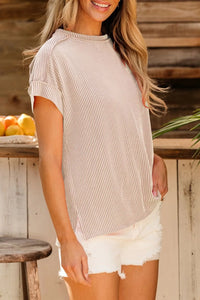 Casual Ribbed Short Sleeve Round Neck T-Shirt