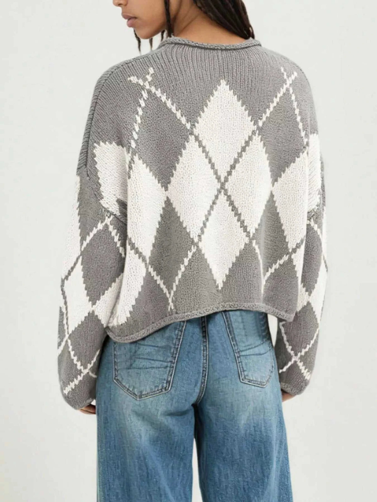 Argyle Pattern Knit Dropped Shoulder Sweater 100100844660276 45 Affordable Fashion Under $100 Jerry's Apparel 