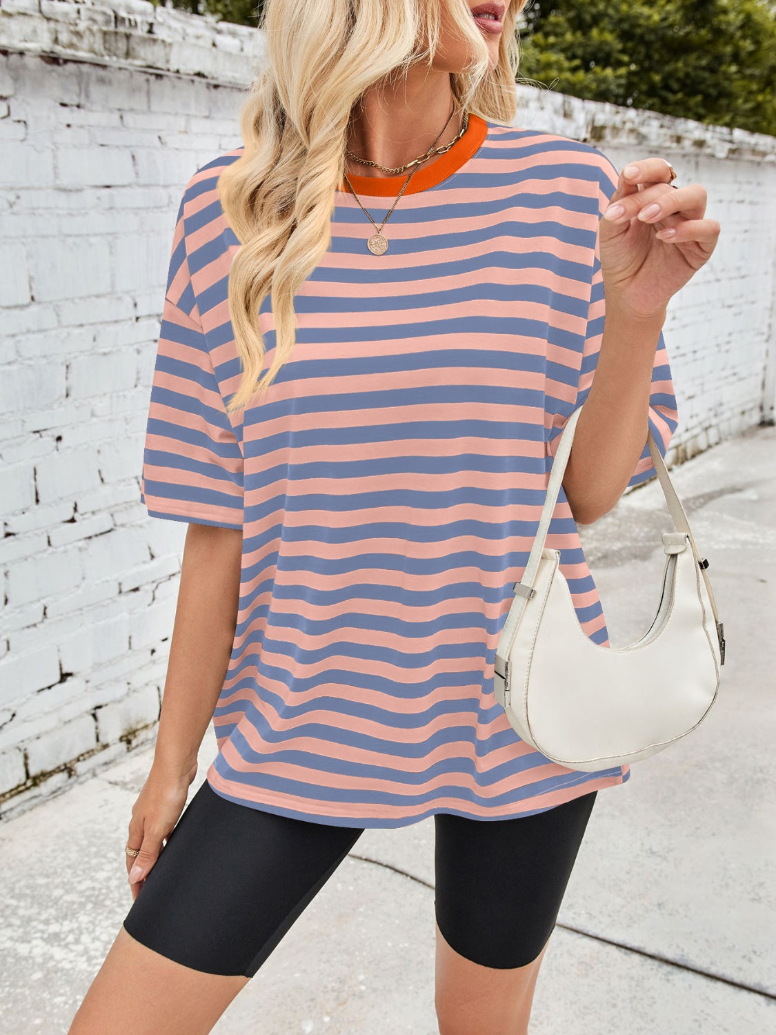 Lovelet Striped Round Neck Half Sleeve T-Shirt