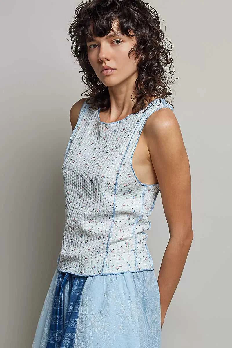 POL Seam detail Floral Round Neck Ribbed Tank 100100292361454 41 Affordable Fashion Under $100 Jerry's Apparel 
