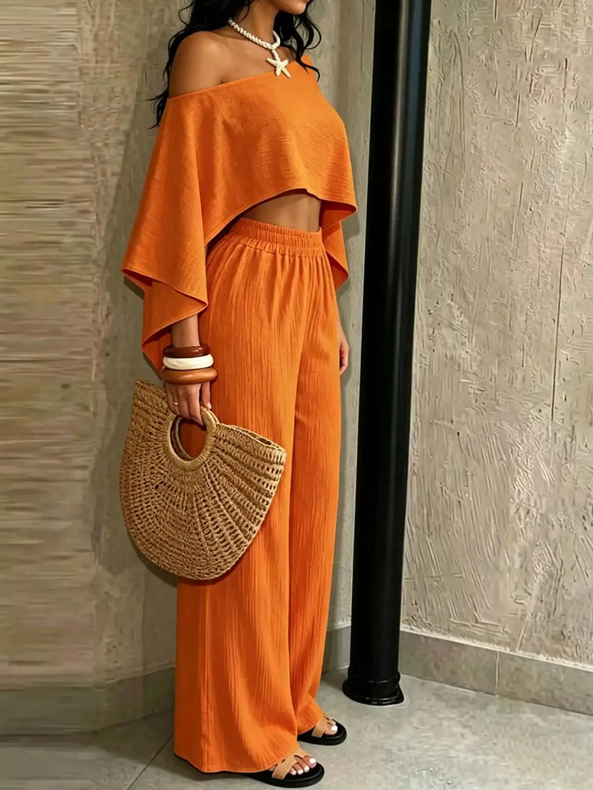 Boat Neck Crop Top and Wide-Leg Pants Set 101001634822589 57 Affordable Fashion Under $100 Jerry's Apparel 
