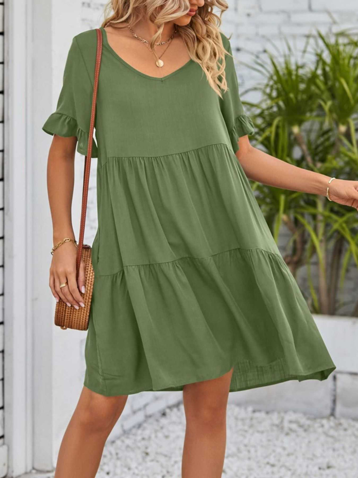 Ruffled Sleeve Tiered Mini Dress 100100840870791 28 Affordable Fashion Under $100 Jerry's Apparel 