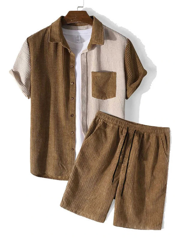 Men's Full Size Contrast Shots Sleeve Shirt and Shorts Set Plus Size 100400374905670 45 Affordable Fashion Under $100 Jerry's Apparel 
