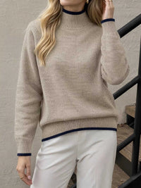 Cozy Mock Neck Sweater with Contrast Trim 100100811272855 41 Women's Sweaters and Knitwear Jerry's Apparel 
