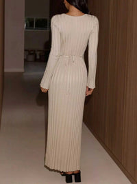 Ribbed Knit V-Neck Long Sleeve Maxi Dress 100100845770828 53 Women's Dresses Jerry's Apparel 