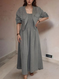 Full Size Smocked Cami Dress and Jacket Set Plus Size