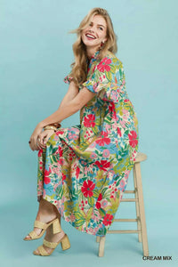 Umgee Tropical Floral Ruffle Sleeve Tiered Midi Dress 100100608541744 64 Affordable Fashion Under $100 Jerry's Apparel 