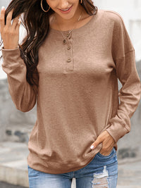 Ivy Lane Quarter Button Dropped Shoulder Blouse