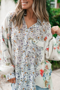 Floral Collared Neck Long Sleeve Shirt