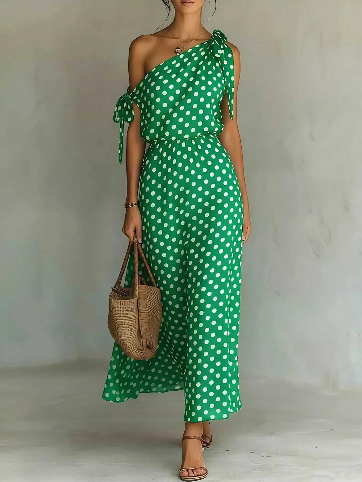 Full Size Polka Dot One-Shoulder Maxi Dress Plus Size 100100509770810 26 Gifts for Her Jerry's Apparel 