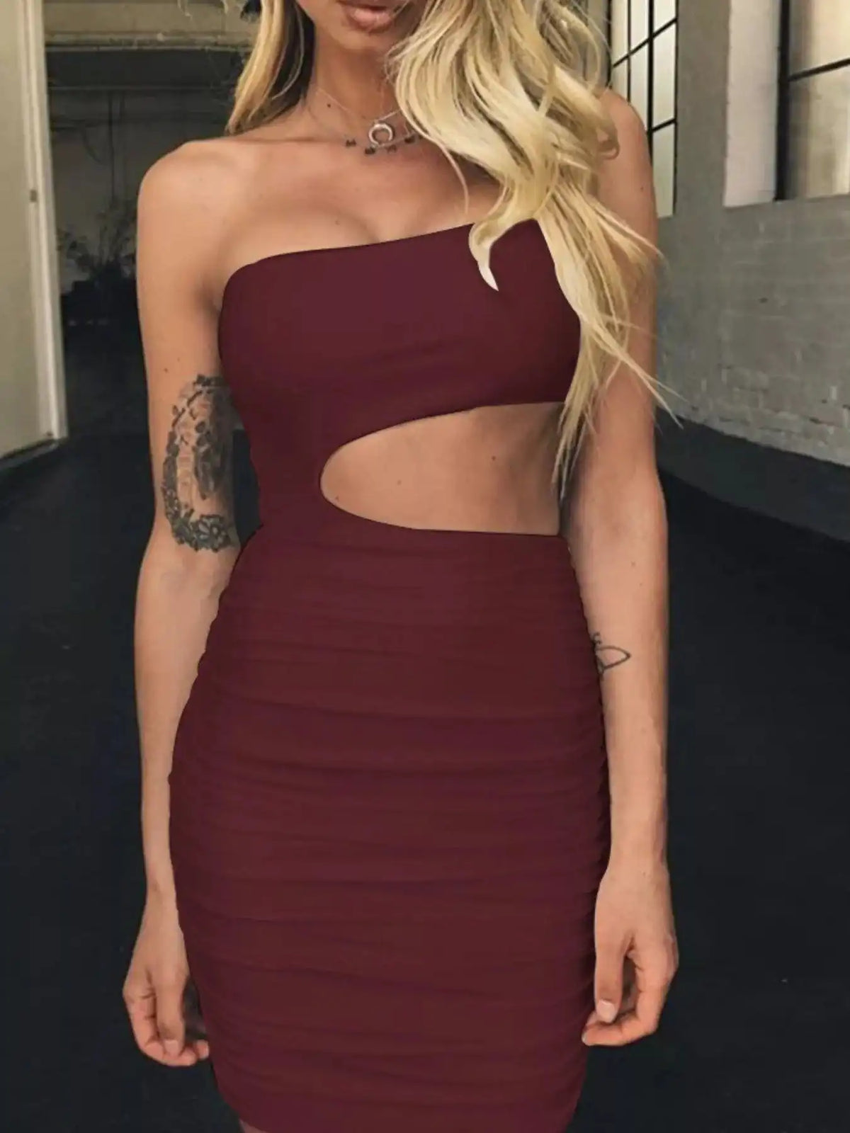 One-Shoulder Cutout Ruched Bodycon Mini Dress 101001098960768 27 Gifts for Her Jerry's Apparel 