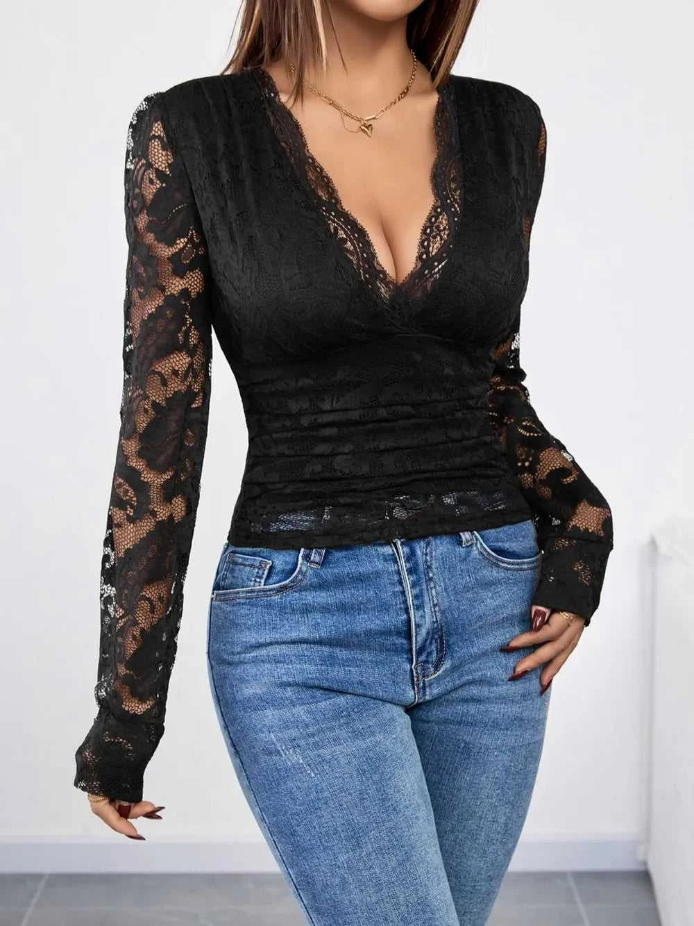 Perfee V-Neck Long Sleeve Lace Top 100100834352572 31 Affordable Fashion Under $100 Jerry's Apparel 