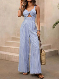 Striped Cutout Knot Front Wide Leg Jumpsuit 100100598829835 42 Affordable Fashion Under $100 Jerry's Apparel 