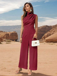 Perfee Ruched Mock Neck Sleeveless Jumpsuit 100100345642914 38 Affordable Fashion Under $100 Jerry's Apparel 