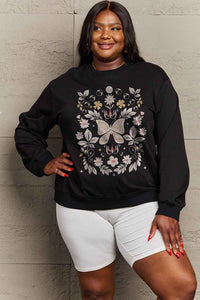 Full Size Flower and Butterfly Graphic Sweatshirt