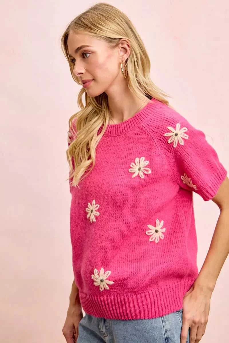 BiBi Flower Embroidered Short Sleeves Knit Top 100100347351968 47 Affordable Fashion Under $100 Jerry's Apparel 