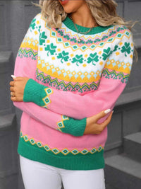 Clover Pattern Round Neck Knitted Sweater 100100324536502 52 Affordable Fashion Under $100 Jerry's Apparel 