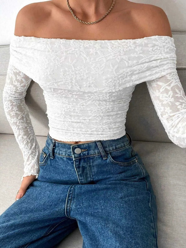 Lace Off-Shoulder Long Sleeve Top 100100624479187 75 Affordable Fashion Under $100 Jerry's Apparel 