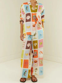 Printed Button Up Shirt and Pants Set