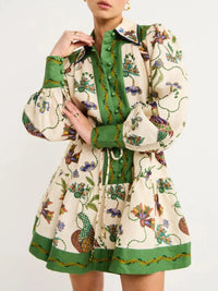 Printed Lantern Sleeve Shirt Dress