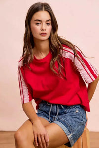 BiBi French Terry Side Lace Detail Short Sleeves Top 100100237661933 42 Affordable Fashion Under $100 Jerry's Apparel 