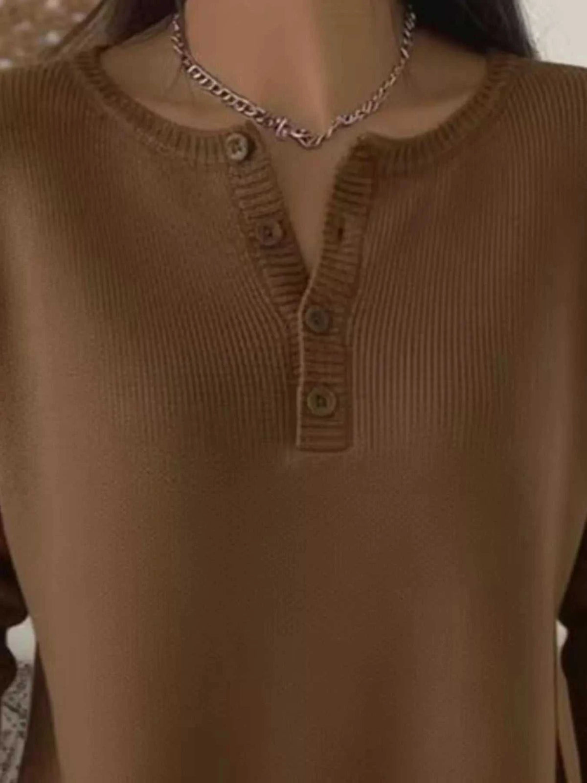Full Size Button Detail Ribbed Knit Sweater Plus Size 101002670743081 41 Affordable Fashion Under $100 Jerry's Apparel 