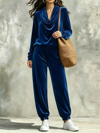 Full Size Velvet Cowl Neck Long Sleeve Top and Pants Set Plus Size 101001114844571 54 Women's Pants Set Gifts for Her Jerry's Apparel 