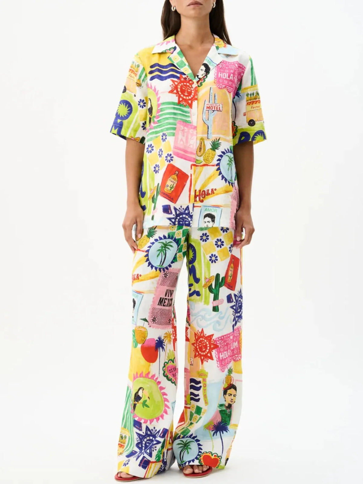 Printed Button Up Shirt and Pants Set