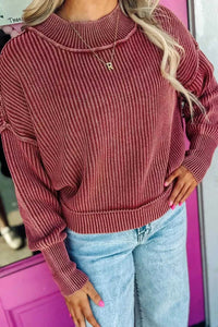 Drop Shoulder High Neck Ribbed Sweater 100100077017426 70 Affordable Fashion Under $100 Jerry's Apparel 