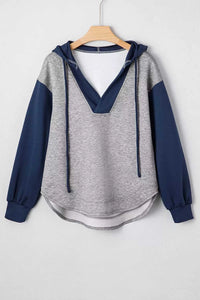 Color Block Patchwork V Neck Drawstring Hoodie 100100002533763 54 Affordable Fashion Under $100 Jerry's Apparel 