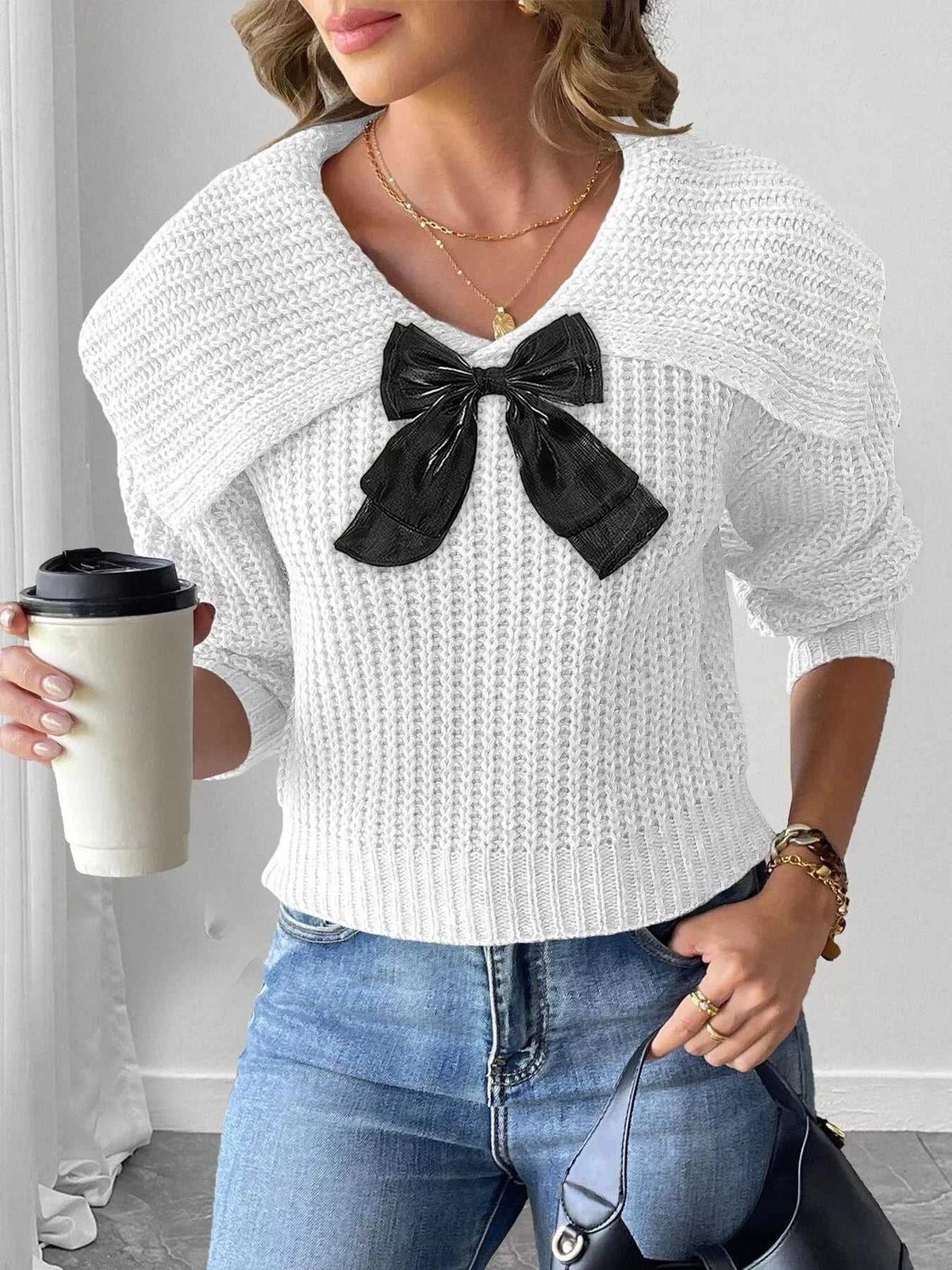 Contrast Bow Long Sleeve Sweater 101002743266724 37 Affordable Fashion Under $100 Jerry's Apparel 