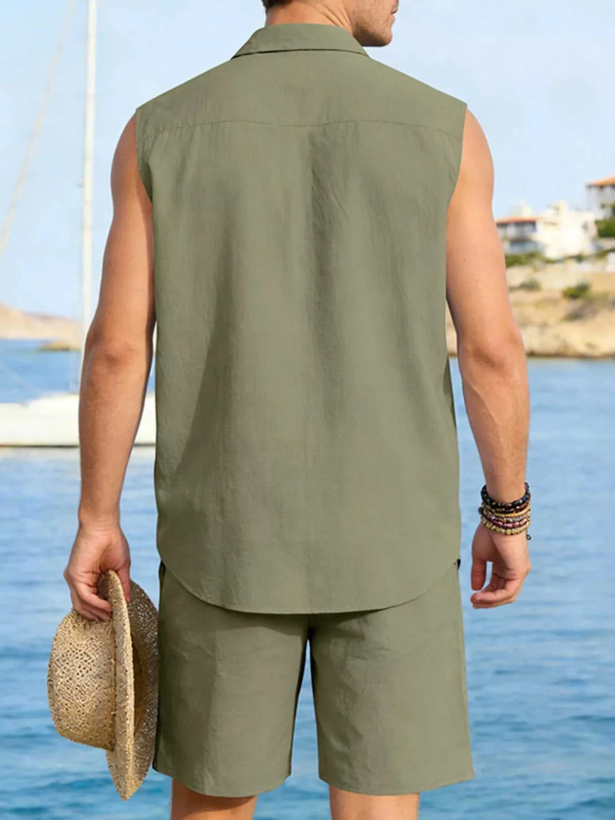 Men's Full Size Button Up Sleeveless Top and Shorts Plus Size 100400363418053 40 Men's Sets Jerry's Apparel 