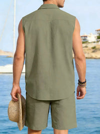 Men's Full Size Button Up Sleeveless Top and Shorts Plus Size 100400363418053 40 Men's Sets Jerry's Apparel 