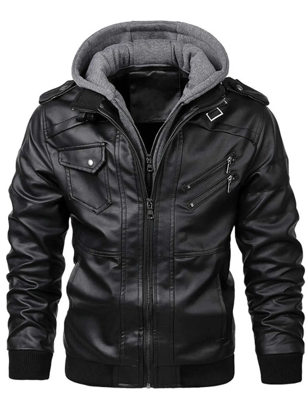 Men's Full Size Hooded Faux Leather Motorcycle Jacket Plus Size 100400878140244 108 Fashion Forward Plus Size Clothing Jerry's Apparel 
