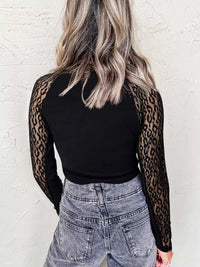 Leopard Mesh Patchwork Knit Long Sleeve Top 100100593433336 22 Affordable Fashion Under $100 Jerry's Apparel 